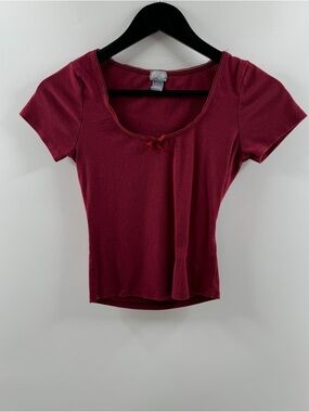 Tillys Deep Red Picot Trim Scoop Neck Top – Women’s Small